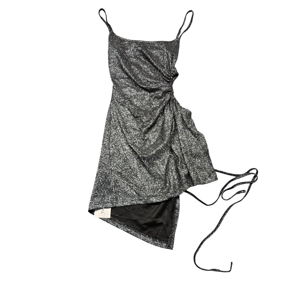 Loragal Dress‎ Womens Small Silver Glitter Asymmetrical Wrap Slip Party Cocktail